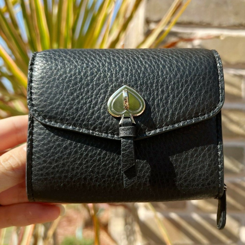 Kate Spade Flap Pebbled Leather Wallet Black - Picture 1 of 4